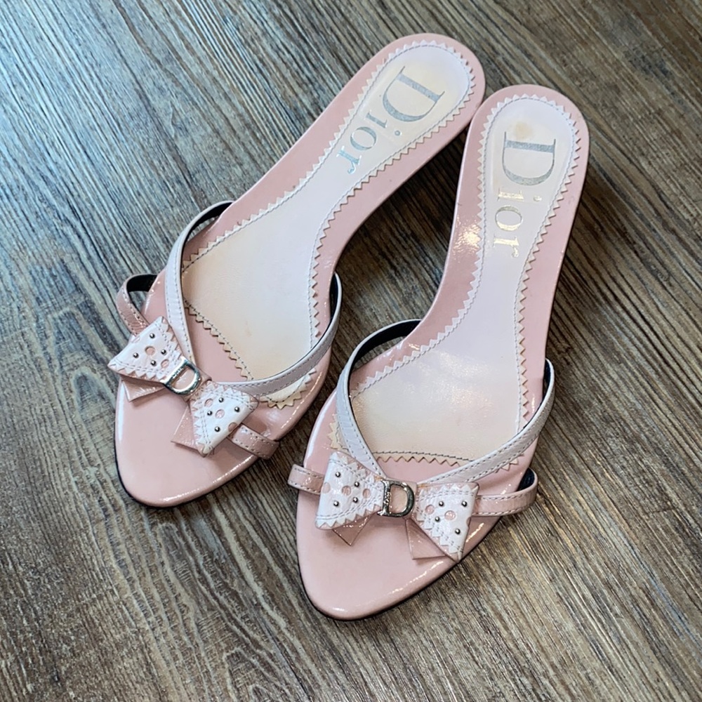 Vintage authentic dior kitten heel mules with bow
